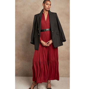 Banana Republic Red Tiered Maxi Dress Size M. Long Sleeves. Split Neck. NEW.